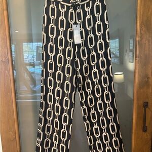 Nili Lotan Black and Cream Chain Print Trousers